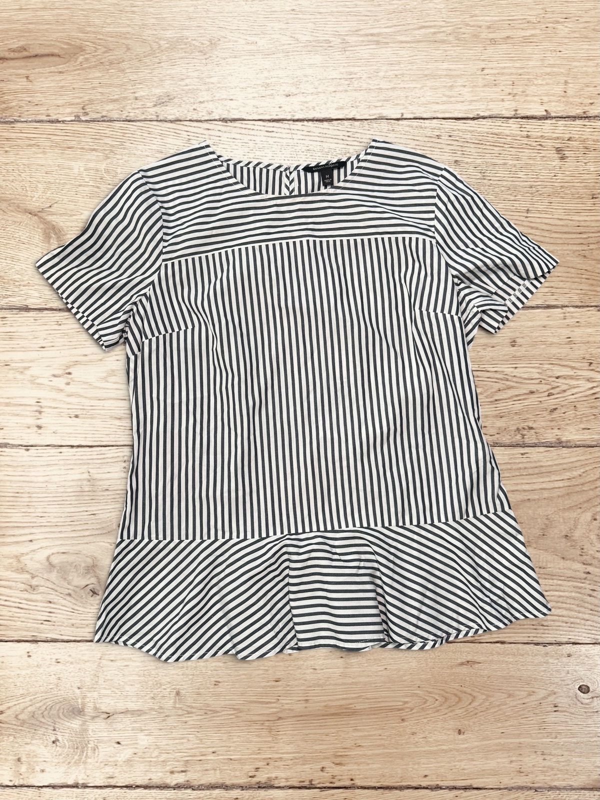 Banana Republic Black & White Striped Peplum Blouse Medium